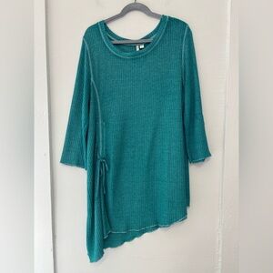 Cato Boho Teal Asymmetrical WaffleKnit Top‎ Size Large